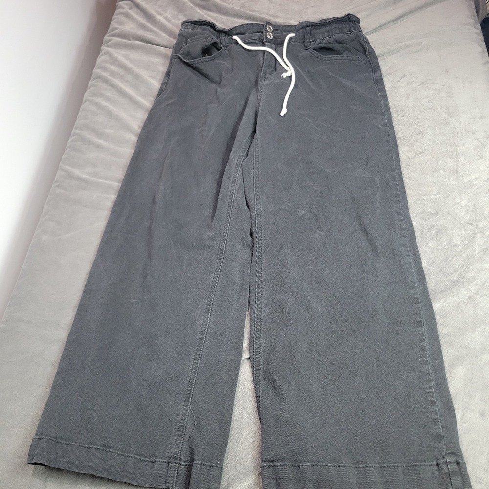 Womens Wide Leg Paperbag Waist Pants Dark Gray Cotton Stretch XL 230731-102